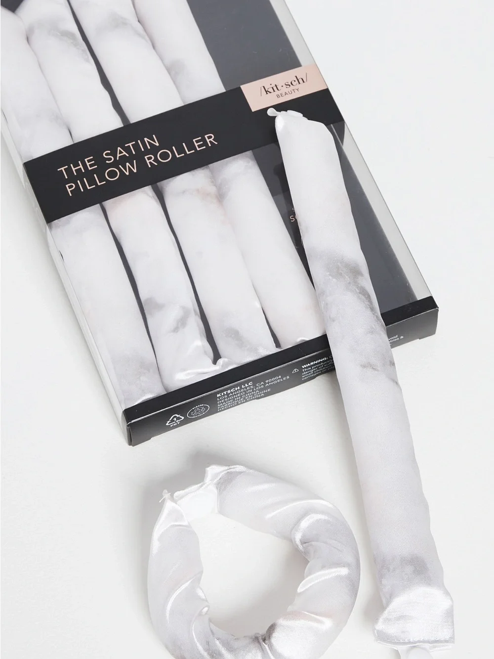 Kitsch Satin Pillow Rollers - White Marble Print